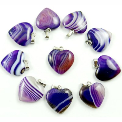 Αχάτης μωβ (Agate) φυσικός ημιπολύτιμος λίθος καρδιά κρεμαστή 15mm / 20mm