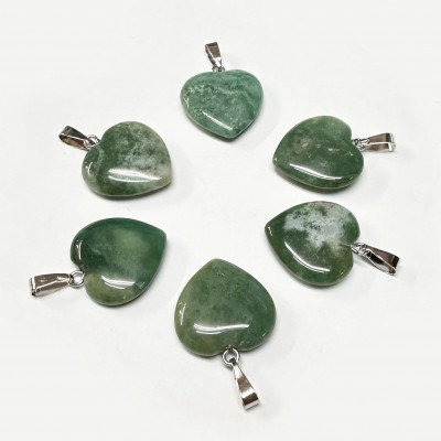 Αχάτης των Δέντρων, Δενδρίτης (Tree Agate) φυσικός ημιπολύτιμος λίθος καρδιά κρεμαστή 20mm