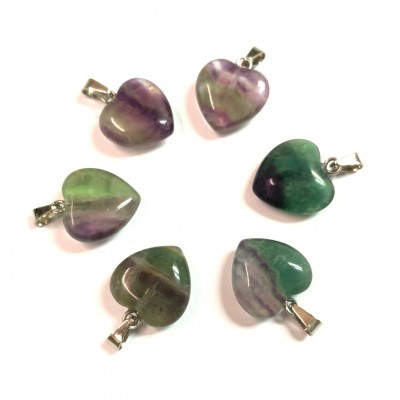 Φθορίτης (Fluorite Rainbow) φυσικός ημιπολύτιμος λίθος καρδιά κρεμαστή 15mm
