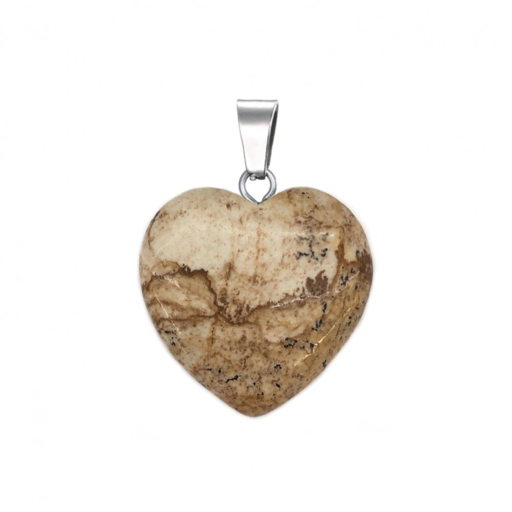 Jasper Picture natural semi precious stone hanging heart 20mm Heart Shape Stones