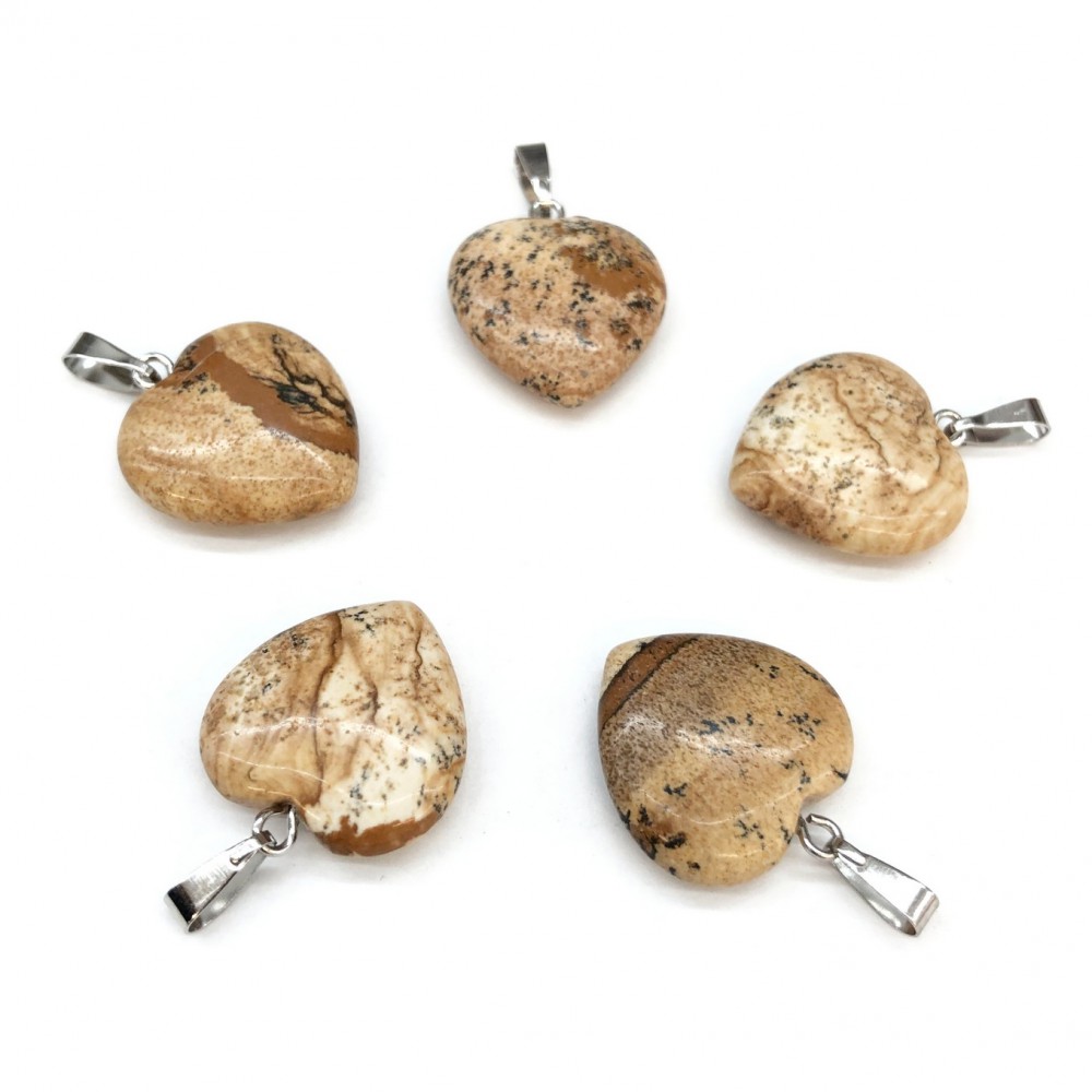 Jasper Picture natural semi precious stone hanging heart 20mm Heart Shape Stones