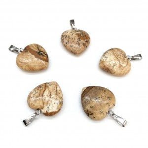 Jasper Picture natural semi precious stone hanging heart 20mm Heart Shape Stones
