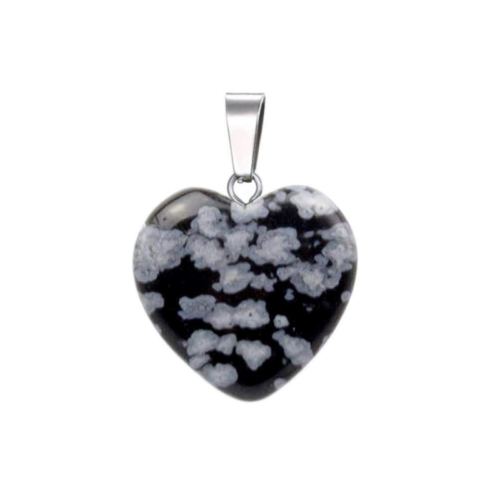 Obsidian Snowflake natural semi precious stone hanging heart 15mm /20mm Heart Shape Stones
