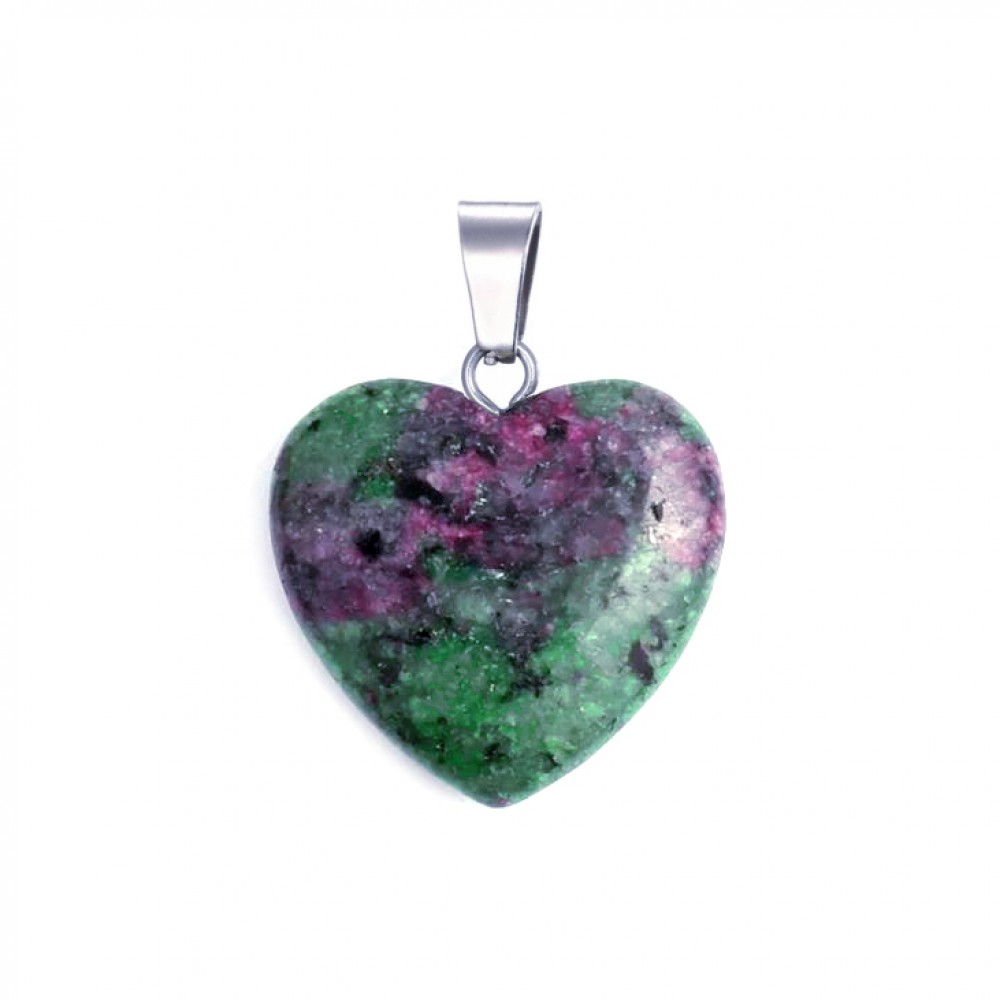 Ρουμπίνι σε Ζοϊσίτη (Ruby Zoisite) φυσικός ημιπολύτιμος λίθος καρδιά κρεμαστή 20mm Καρδιά Κρεμαστοί Λίθοι