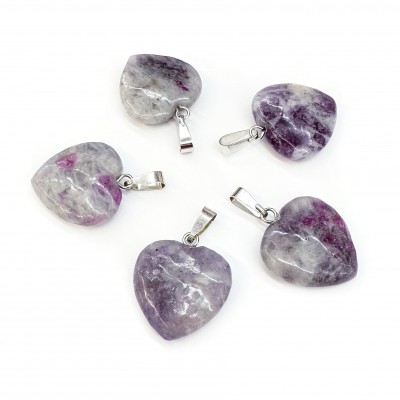 Τουρμαλίνη μωβ (Tourmaline) φυσικός ημιπολύτιμος λίθος καρδιά κρεμαστή 15mm / 20mm