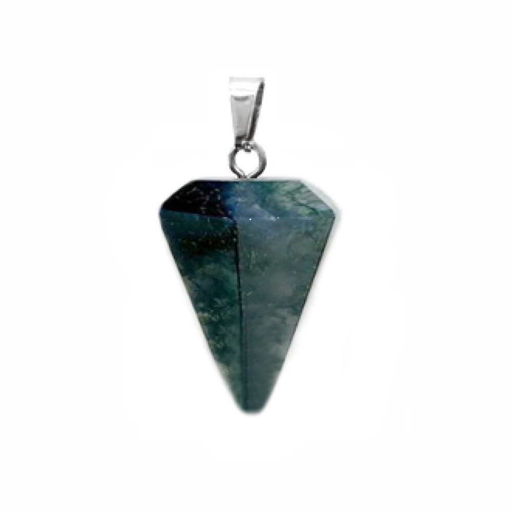 Αχάτης Βρυώδης (Moss Grass Agate) φυσικός ημιπολύτιμος λίθος κρεμαστός εξαγωνικός κώνος 23x15mm Κώνος Εξαγωνικός Κρεμαστοί Λίθοι
