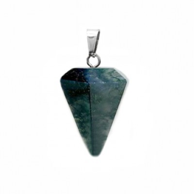 Αχάτης Βρυώδης (Moss Grass Agate) φυσικός ημιπολύτιμος λίθος κρεμαστός εξαγωνικός κώνος 23x15mm
