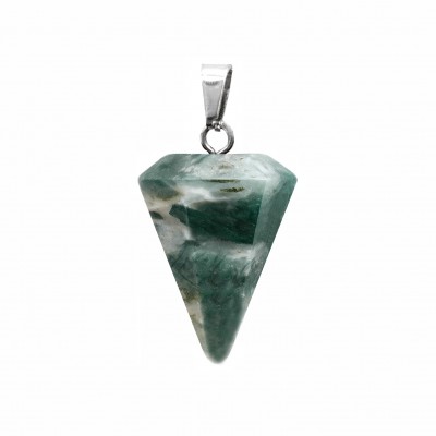 Αχάτης των Δέντρων, Δενδρίτης (Tree Agate) φυσικός ημιπολύτιμος λίθος κρεμαστός εξαγωνικός κώνος 23x15mm