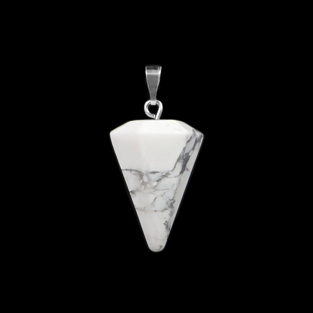 Χαολίτης λευκός (white Howlite) φυσικός ημιπολύτιμος λίθος κρεμαστός εξαγωνικός κώνος 23x15mm Κώνος Εξαγωνικός Κρεμαστοί Λίθοι