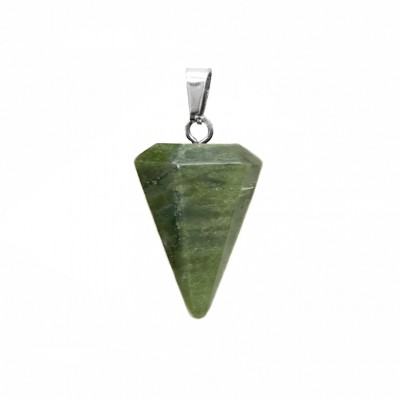 Νεφρίτης (Nephrite) φυσικός ημιπολύτιμος λίθος κρεμαστός εξαγωνικός κώνος 23x15mm