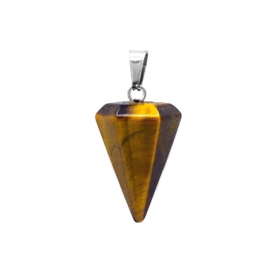 Μάτι της Τίγρης (Tiger Eye) φυσικός ημιπολύτιμος λίθος κρεμαστός εξαγωνικός κώνος 23x15mm