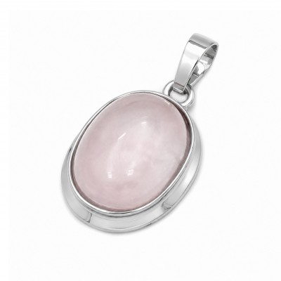 Χαλαζίας ροζ (Rose Quartz) φυσικός ημιπολύτιμος λίθος οβάλ με καστόνι κρεμαστό 22x17mm
