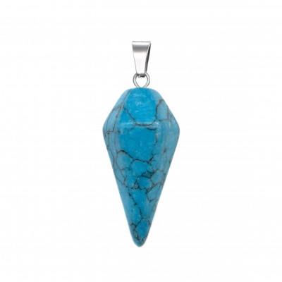 Χαολίτης μπλε (blue Howlite) φυσικός ημιπολύτιμος λίθος κρεμαστό εξαγωνικό εκκρεμές 30x15mm