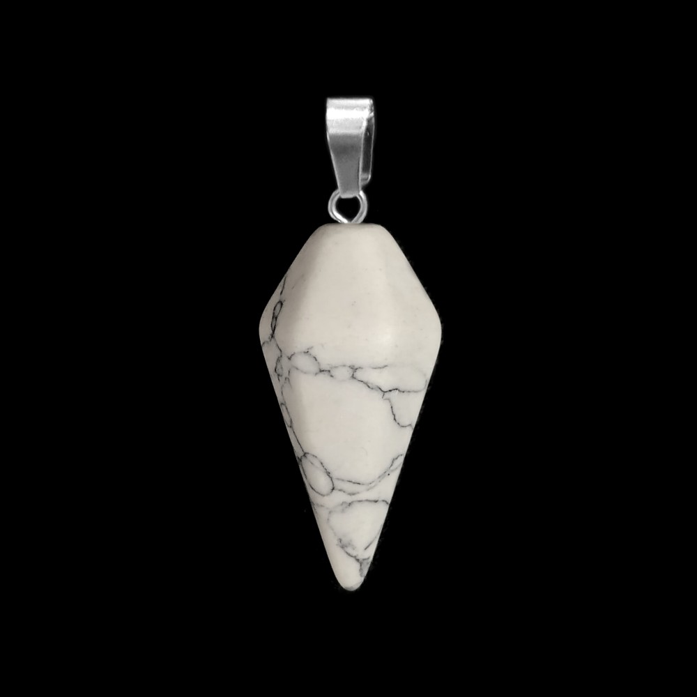 Howlite white natural semi precious hanging stone hexagonal pendulum 30x15mm Pendulum Hanging Stones