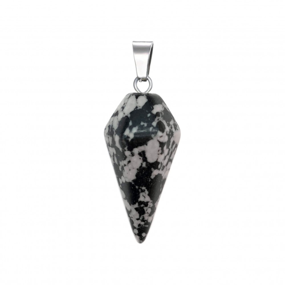 Οψιδιανός Χιονονιφάδα (Obsidian Snowflake) φυσικός ημιπολύτιμος λίθος κρεμαστό εξαγωνικό εκκρεμές 30x15mm Εκκρεμές Κρεμαστοί Λίθοι