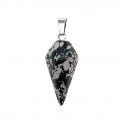 Οψιδιανός Χιονονιφάδα (Obsidian Snowflake) φυσικός ημιπολύτιμος λίθος κρεμαστό εξαγωνικό εκκρεμές 30x15mm