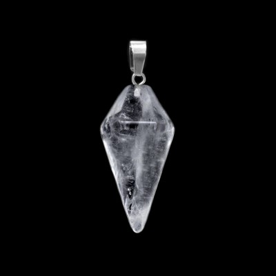 Χαλαζίας (Clear Quartz) φυσικός ημιπολύτιμος λίθος κρεμαστό εξαγωνικό εκκρεμές 30x15mm