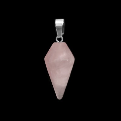 Χαλαζίας ροζ (Rose Quartz) φυσικός ημιπολύτιμος λίθος κρεμαστό εξαγωνικό εκκρεμές 30x15mm