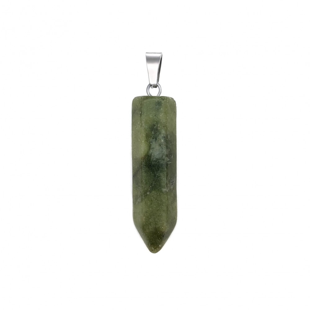 Νεφρίτης (Nephrite) φυσικός ημιπολύτιμος λίθος κρεμαστό εξαγωνικό πρίσμα 35mm Πρίσμα Εξαγωνικό Κρεμαστοί Λίθοι