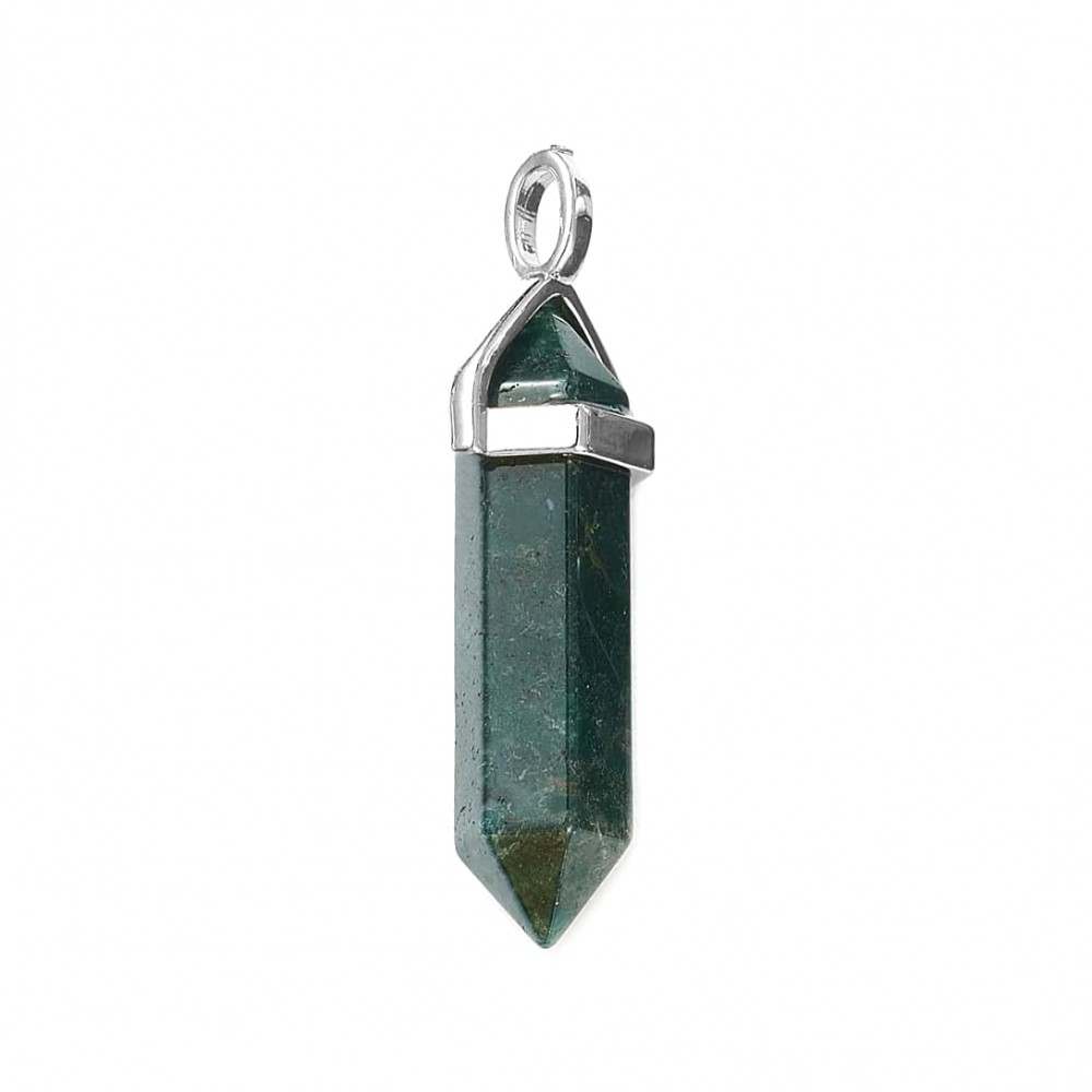 Moss Grass Agate natural semi precious hanging stone hexagonal prism double point 40mm Prism Hexagonal Stones