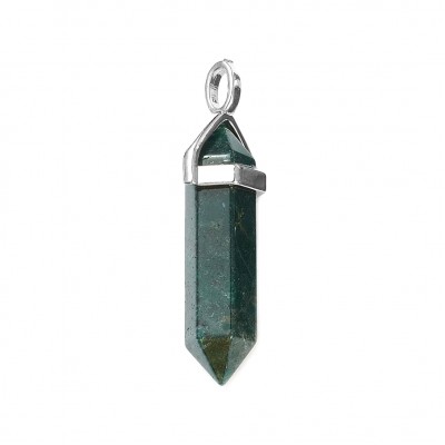Moss Grass Agate natural semi precious hanging stone hexagonal prism double point 40mm