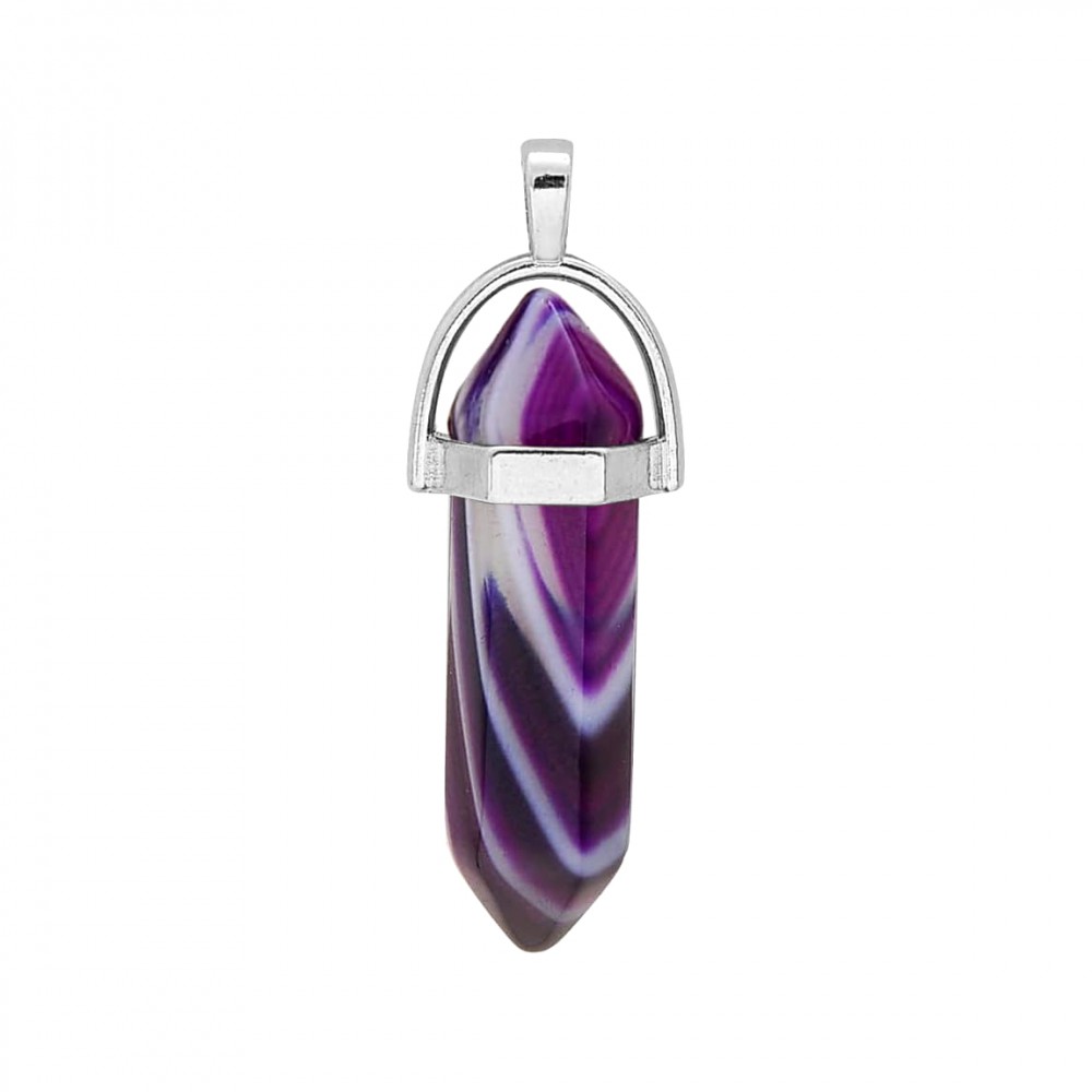 Αχάτης μωβ (Agate) φυσικός ημιπολύτιμος λίθος κρεμαστό εξαγωνικό πρίσμα διπλή αιχμή 40mm Πρίσμα Εξαγωνικό Κρεμαστοί Λίθοι