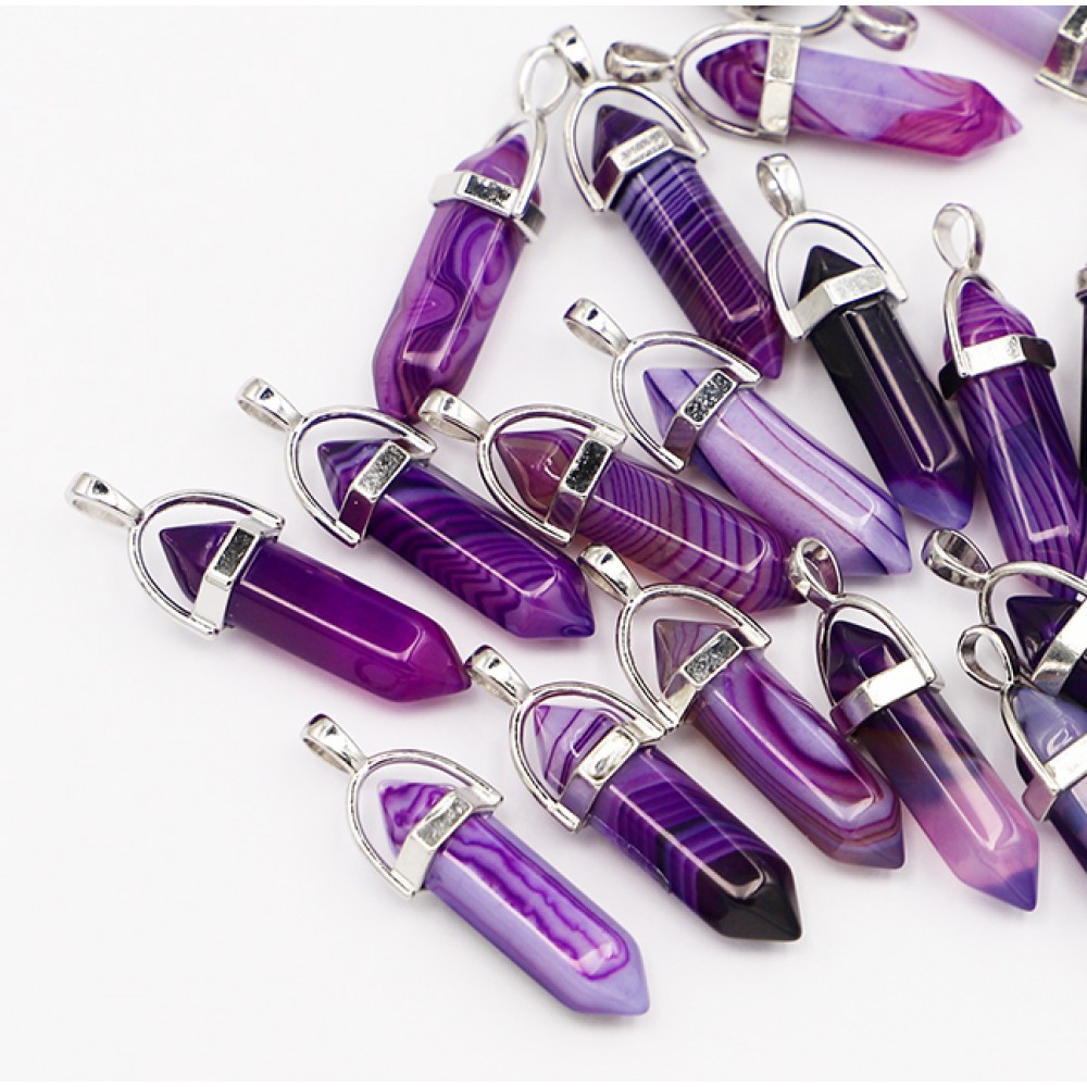 Αχάτης μωβ (Agate) φυσικός ημιπολύτιμος λίθος κρεμαστό εξαγωνικό πρίσμα διπλή αιχμή 40mm Πρίσμα Εξαγωνικό Κρεμαστοί Λίθοι