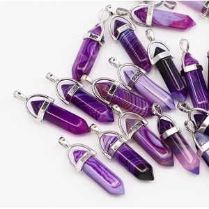 Αχάτης μωβ (Agate) φυσικός ημιπολύτιμος λίθος κρεμαστό εξαγωνικό πρίσμα διπλή αιχμή 40mm Πρίσμα Εξαγωνικό Κρεμαστοί Λίθοι