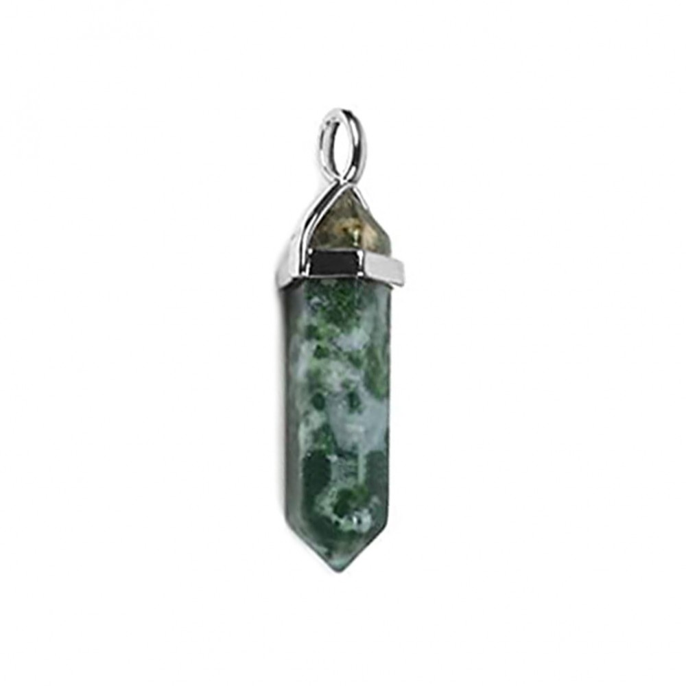 Αχάτης των Δέντρων, Δενδρίτης (Tree Agate) φυσικός ημιπολύτιμος λίθος κρεμαστό εξαγωνικό πρίσμα διπλή αιχμή 40mm Πρίσμα Εξαγωνικό Κρεμαστοί Λίθοι