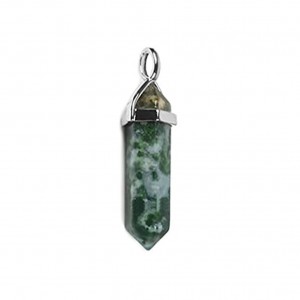 Αχάτης των Δέντρων, Δενδρίτης (Tree Agate) φυσικός ημιπολύτιμος λίθος κρεμαστό εξαγωνικό πρίσμα διπλή αιχμή 40mm Πρίσμα Εξαγωνικό Κρεμαστοί Λίθοι
