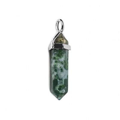 Αχάτης των Δέντρων, Δενδρίτης (Tree Agate) φυσικός ημιπολύτιμος λίθος κρεμαστό εξαγωνικό πρίσμα διπλή αιχμή 40mm