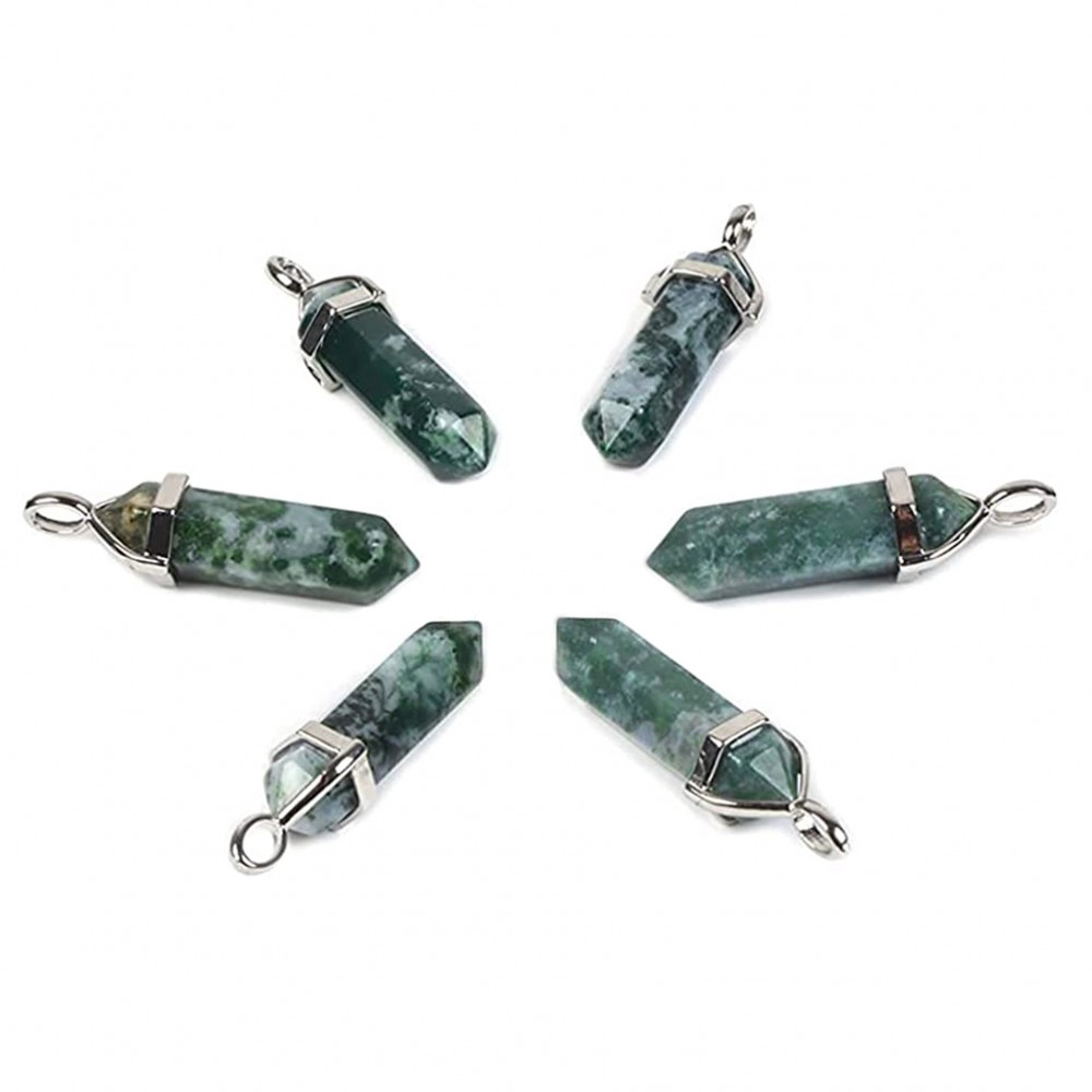Αχάτης των Δέντρων, Δενδρίτης (Tree Agate) φυσικός ημιπολύτιμος λίθος κρεμαστό εξαγωνικό πρίσμα διπλή αιχμή 40mm Πρίσμα Εξαγωνικό Κρεμαστοί Λίθοι