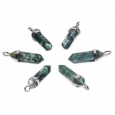 Αχάτης των Δέντρων, Δενδρίτης (Tree Agate) φυσικός ημιπολύτιμος λίθος κρεμαστό εξαγωνικό πρίσμα διπλή αιχμή 40mm
