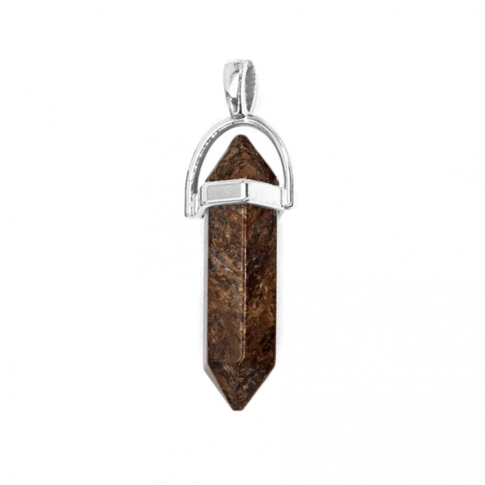Μπρονζίτης (Bronzite) φυσικός ημιπολύτιμος λίθος κρεμαστό εξαγωνικό πρίσμα διπλή αιχμή 40mm Πρίσμα Εξαγωνικό Κρεμαστοί Λίθοι