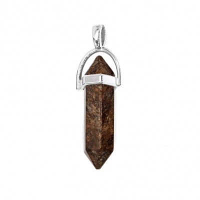 Μπρονζίτης (Bronzite) φυσικός ημιπολύτιμος λίθος κρεμαστό εξαγωνικό πρίσμα διπλή αιχμή 40mm