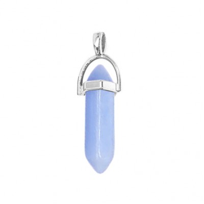 Χαλκηδόνιος (Chalcedony) φυσικός ημιπολύτιμος λίθος κρεμαστό εξαγωνικό πρίσμα διπλή αιχμή 40mm