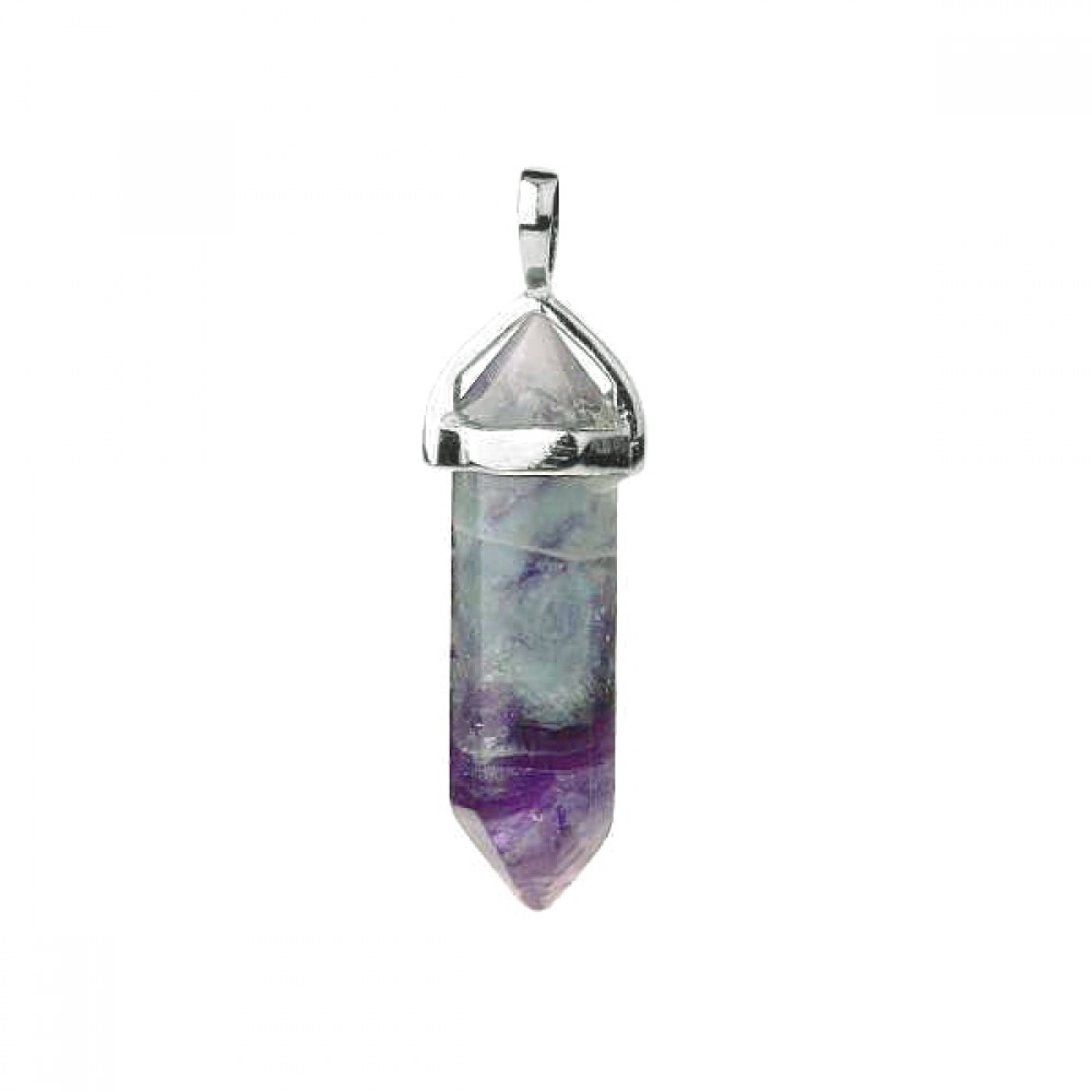Φθορίτης (Fluorite Rainbow) φυσικός ημιπολύτιμος λίθος κρεμαστό εξαγωνικό πρίσμα διπλή αιχμή 40mm Πρίσμα Εξαγωνικό Κρεμαστοί Λίθοι