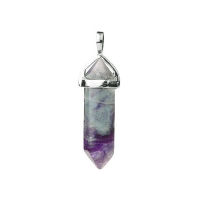 Φθορίτης (Fluorite Rainbow) φυσικός ημιπολύτιμος λίθος κρεμαστό εξαγωνικό πρίσμα διπλή αιχμή 40mm