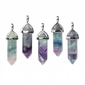Φθορίτης (Fluorite Rainbow) φυσικός ημιπολύτιμος λίθος κρεμαστό εξαγωνικό πρίσμα διπλή αιχμή 40mm Πρίσμα Εξαγωνικό Κρεμαστοί Λίθοι