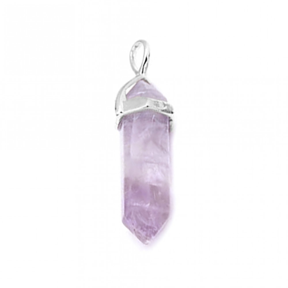 Φθορίτης μωβ (Purple Fluorite) φυσικός ημιπολύτιμος λίθος κρεμαστό εξαγωνικό πρίσμα διπλή αιχμή 40mm Πρίσμα Εξαγωνικό Κρεμαστοί Λίθοι