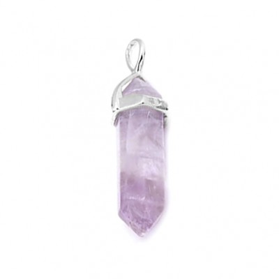 Φθορίτης μωβ (Purple Fluorite) φυσικός ημιπολύτιμος λίθος κρεμαστό εξαγωνικό πρίσμα διπλή αιχμή 40mm