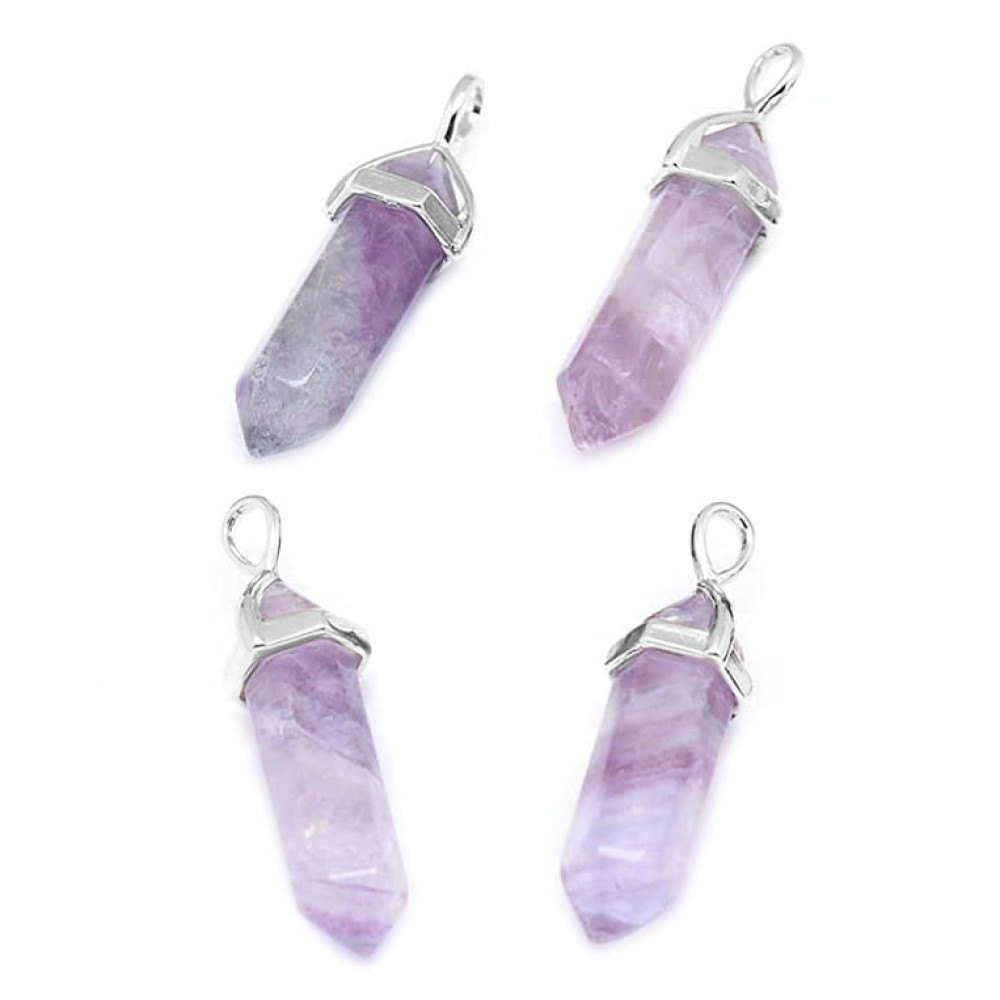 Φθορίτης μωβ (Purple Fluorite) φυσικός ημιπολύτιμος λίθος κρεμαστό εξαγωνικό πρίσμα διπλή αιχμή 40mm Πρίσμα Εξαγωνικό Κρεμαστοί Λίθοι