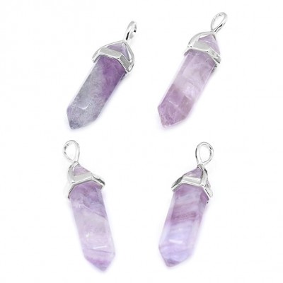 Φθορίτης μωβ (Purple Fluorite) φυσικός ημιπολύτιμος λίθος κρεμαστό εξαγωνικό πρίσμα διπλή αιχμή 40mm