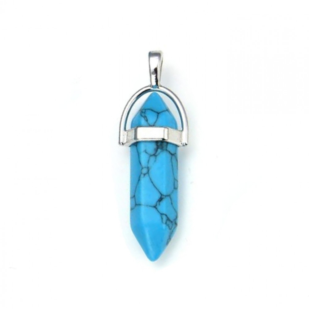 Χαολίτης μπλε (blue Howlite) φυσικός ημιπολύτιμος λίθος κρεμαστό εξαγωνικό πρίσμα διπλή αιχμή 40mm Πρίσμα Εξαγωνικό Κρεμαστοί Λίθοι