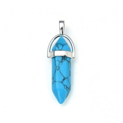 Χαολίτης μπλε (blue Howlite) φυσικός ημιπολύτιμος λίθος κρεμαστό εξαγωνικό πρίσμα διπλή αιχμή 40mm