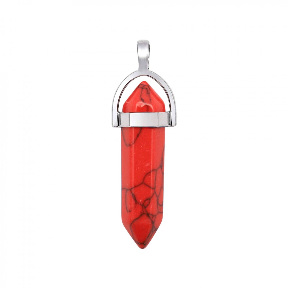 Χαολίτης κόκκινος (Red Howlite) φυσικός ημιπολύτιμος λίθος κρεμαστό εξαγωνικό πρίσμα διπλή αιχμή 40mm Πρίσμα Εξαγωνικό Κρεμαστοί Λίθοι