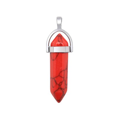 Χαολίτης κόκκινος (Red Howlite) φυσικός ημιπολύτιμος λίθος κρεμαστό εξαγωνικό πρίσμα διπλή αιχμή 40mm