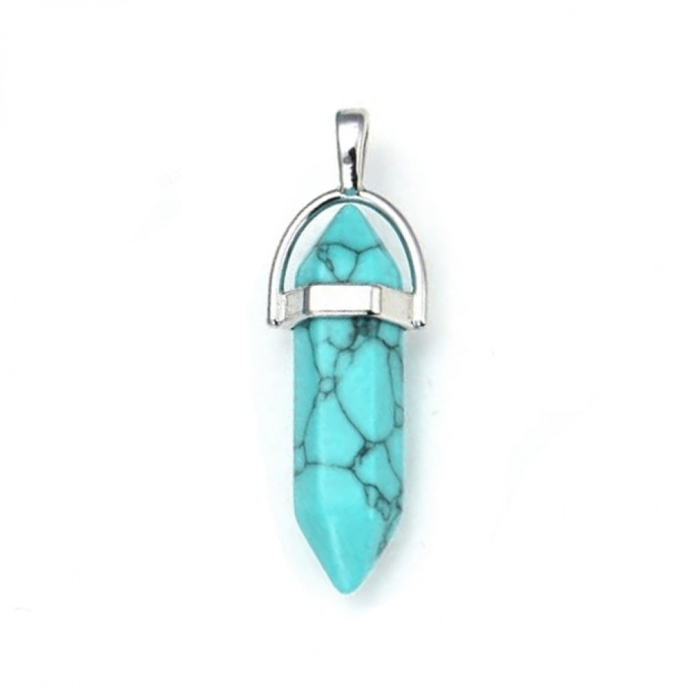 Τυρκουάζ Χαολίτης (Turqoise Howlite) φυσικός ημιπολύτιμος λίθος κρεμαστό εξαγωνικό πρίσμα διπλή αιχμή 40mm Πρίσμα Εξαγωνικό Κρεμαστοί Λίθοι