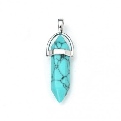 Τυρκουάζ Χαολίτης (Turqoise Howlite) φυσικός ημιπολύτιμος λίθος κρεμαστό εξαγωνικό πρίσμα διπλή αιχμή 40mm