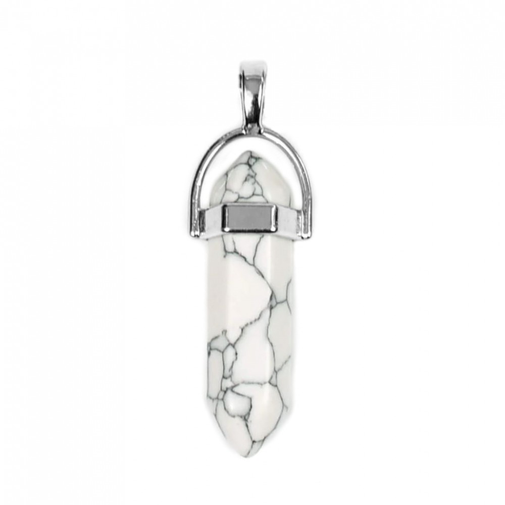 Howlite white natural semi precious hanging stone hexagonal prism double point 40mm Prism Hexagonal Stones